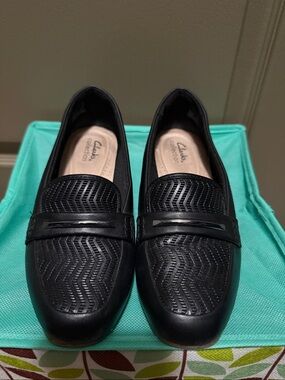 Clarks Black Textured Penny Loafers